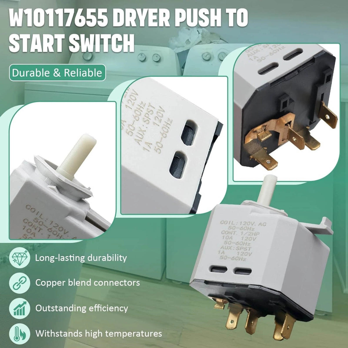 W10117655 WPW10117655 Dryer Push to Start Switch For Whirlpool CED137HXQ0