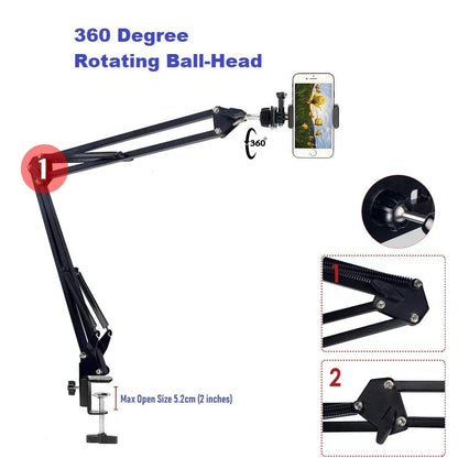 Phone Video Stand,Overhead Camera Mount Compatible with iPhone Samsung Black