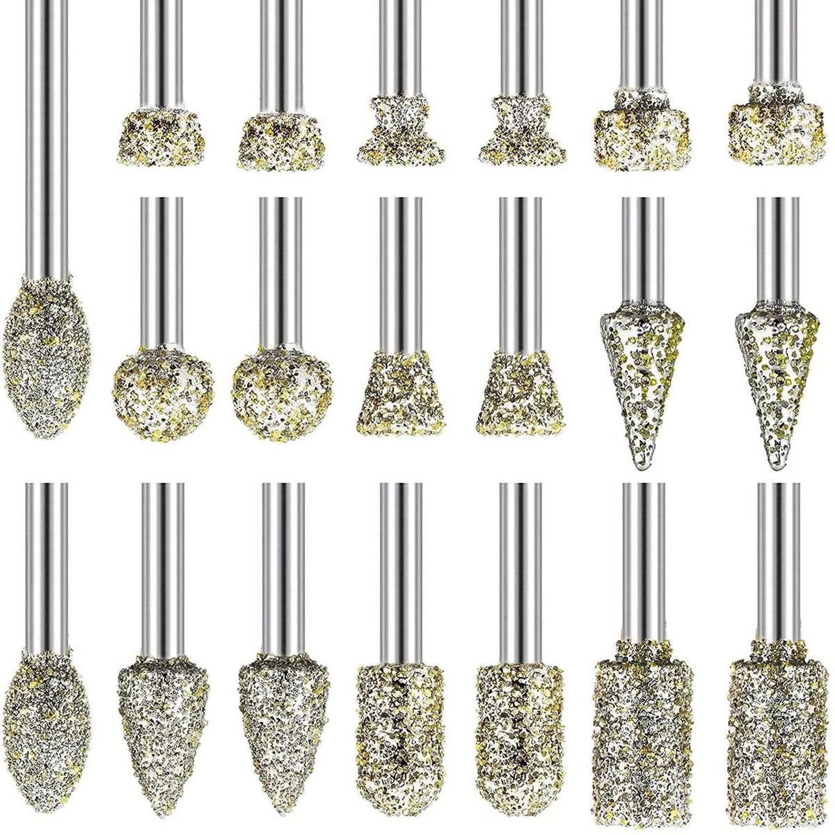 For Rotary Tool Grinding Heads 20pcs 3mm Diamond Burr Set for Carving Engraving