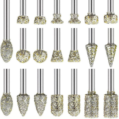 For Rotary Tool Grinding Heads 20pcs 3mm Diamond Burr Set for Carving Engraving