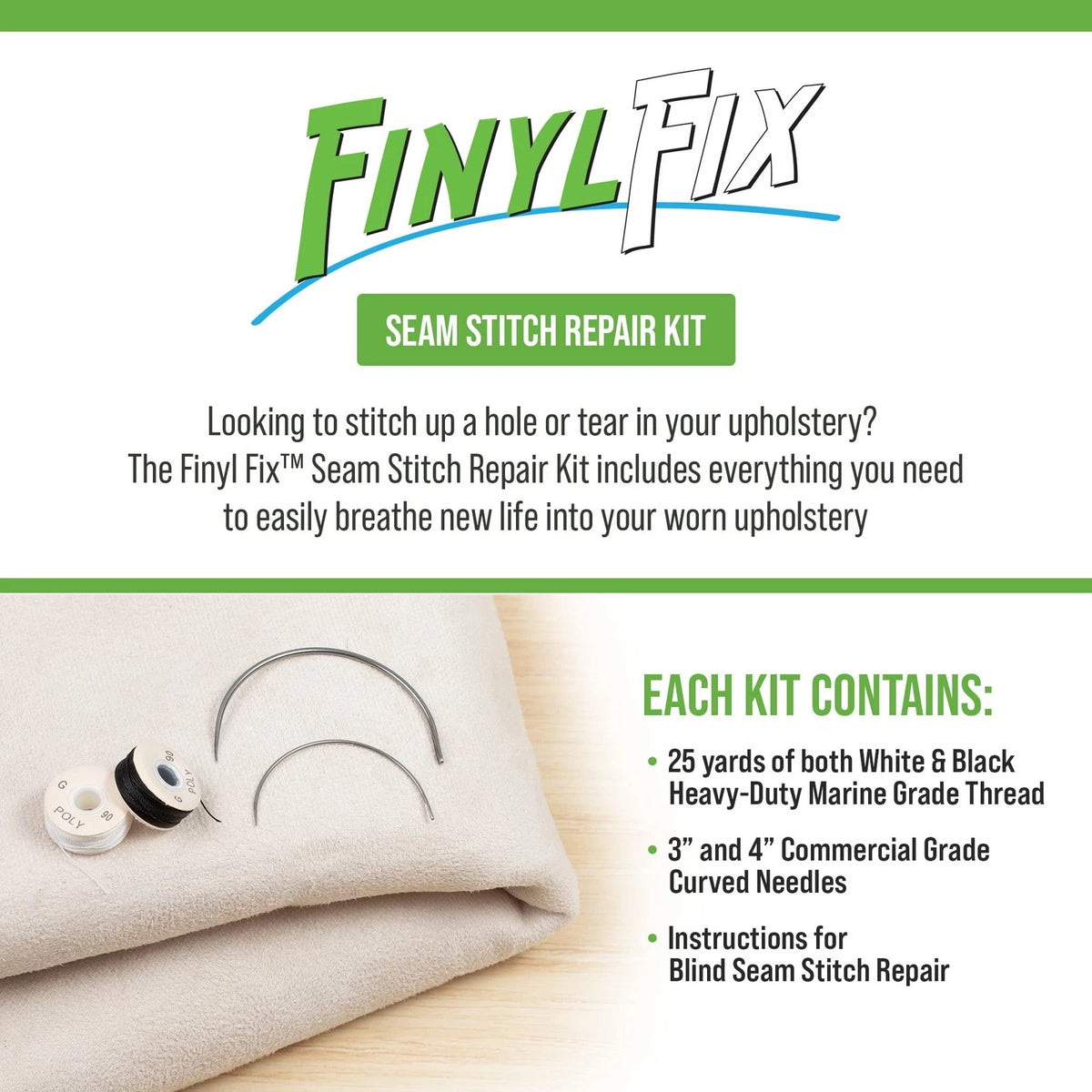 Finyl Fix Seam Stitch Repair Kit | Restore Compact, White and Black