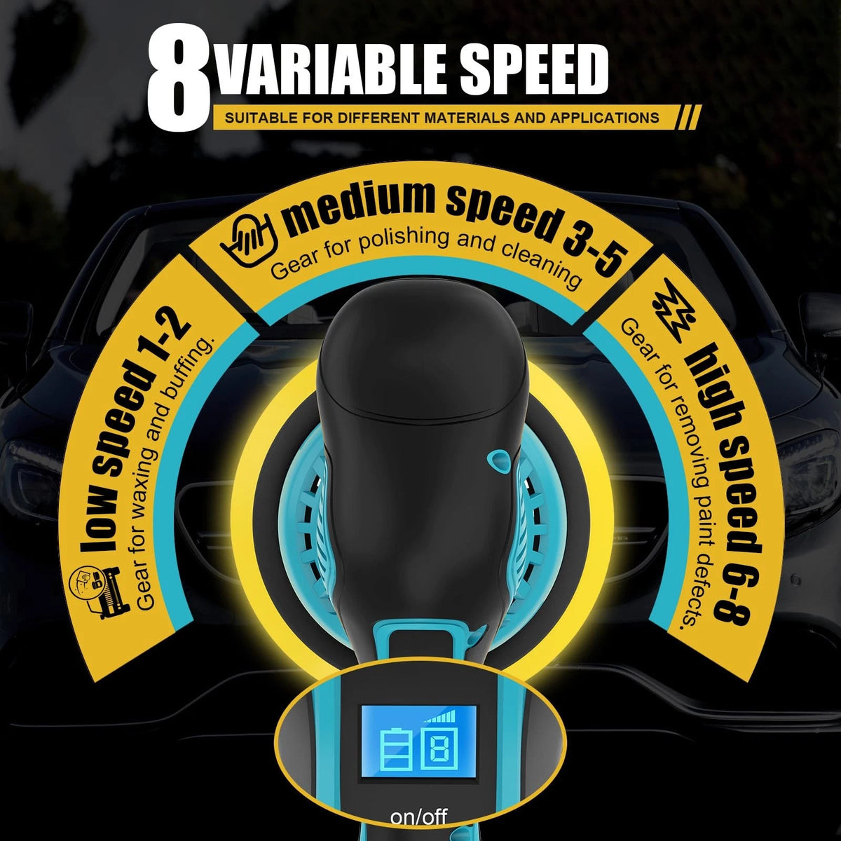 Vkdemer Cordless Car Buffer Polisher, 6 In 2.0AH BufferPolisher, Turquoise