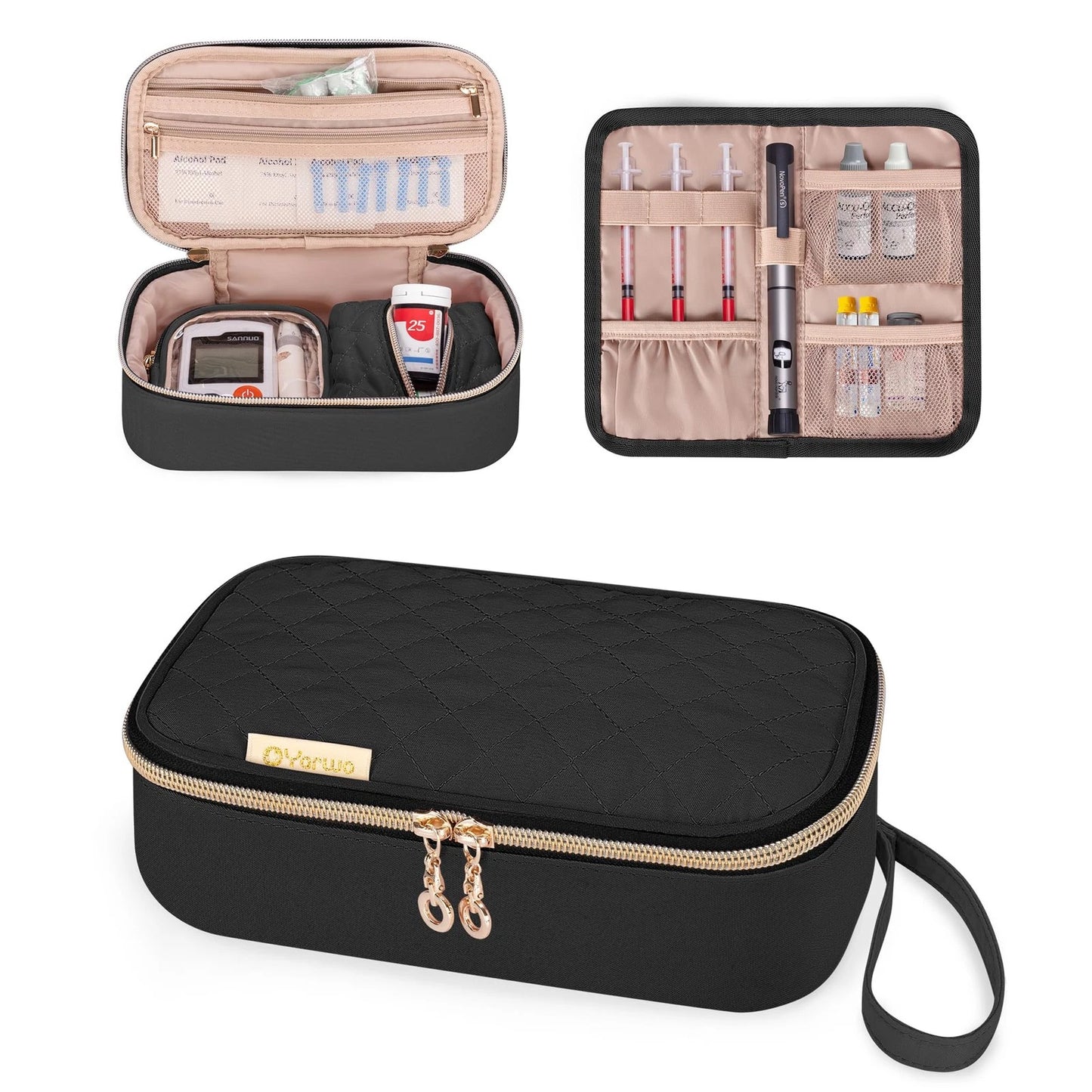 Yarwo Diabetic Travel Case for Blood Glucose 8.3 x 4.5 x 3 inches, Black