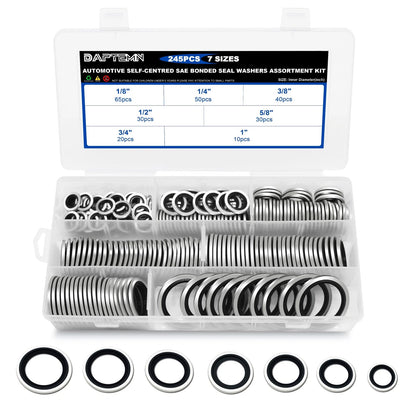 Daptemn 245 PCS SAE Bonded Sealing 1/8" - 1", 245PCS Black Seal Washers