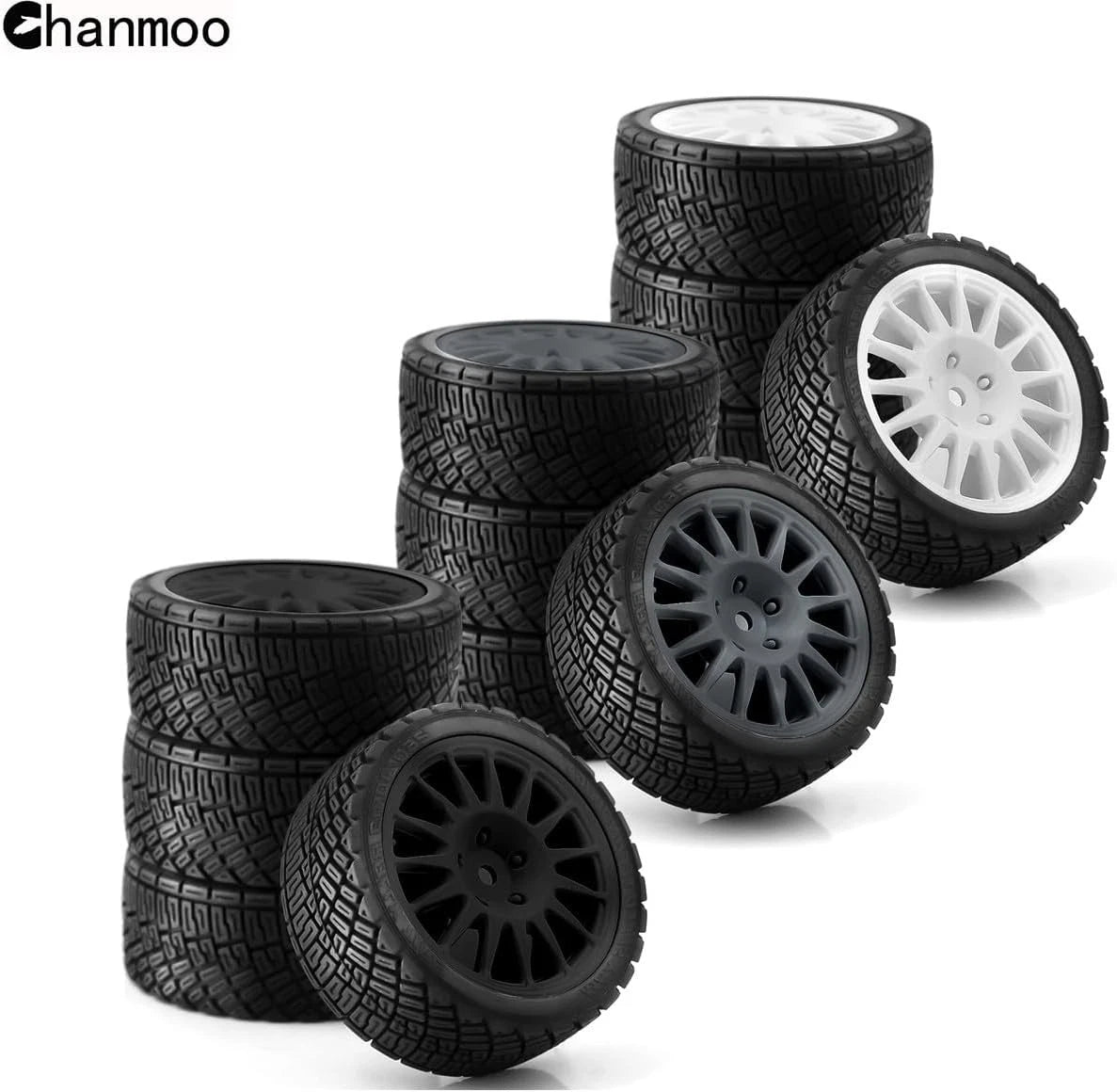 1/10 RC Rally Car Tires 12mm Hex Plastic Wheels Rims & On Road Tyres Black