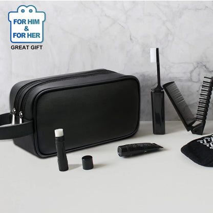 HappyDavid Soft PU Leather Zipped Travel Toiletry 1 Count (Pack of 1), Black