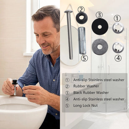 2PCS Stainless Steel Toilet Seat Bolts Kit, Easy Install Metal Screws for Repair