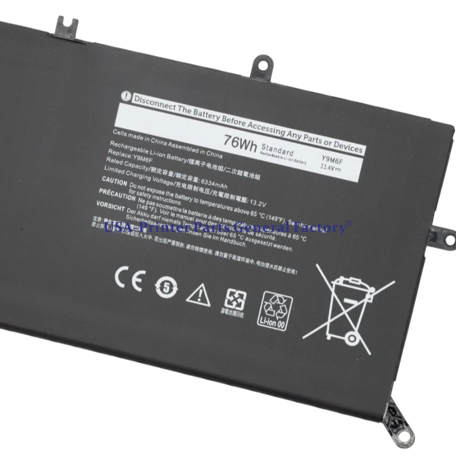 Y9M6F Laptop Battery Compatible For Dell M15 R2 M17 R2 8K84Y 0Y9M6F 76Wh 11.4V
