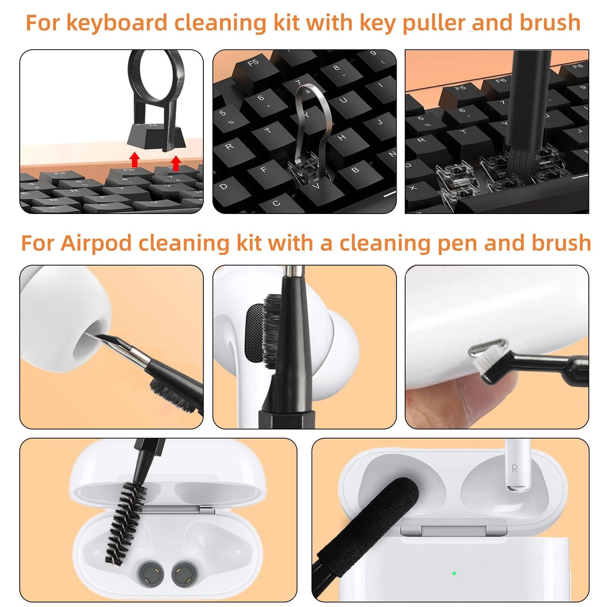 20-in-1 Laptop Phone Screen Earbud Cleaning Kit, Keyboard Cleaner Kit Black