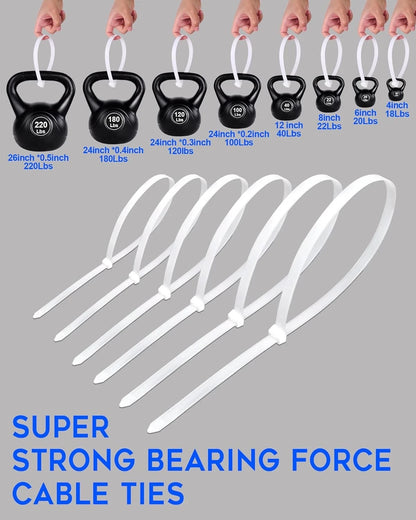 Zip Ties Assorted Sizes 400 Pack 12+8+6+4 Inch（400pack）, White