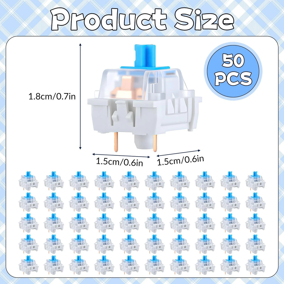 50 PCS Mechanical Keyboard Switches Clicker 3 Pin Blue Switch blue