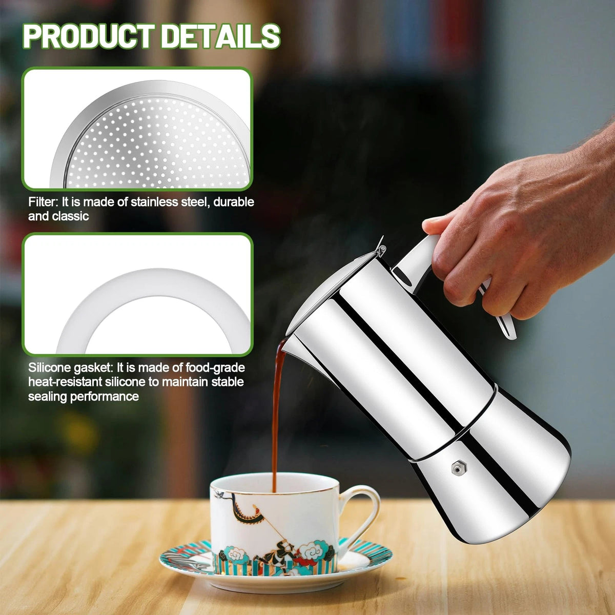 DITOSH 2 Pcs Filter with 3 2 Filter+3 Gasket for 12 Cup, Silver & White