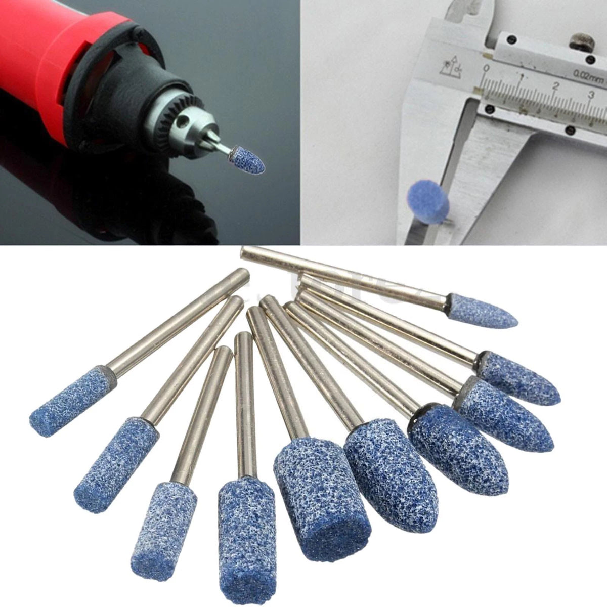 10Pack 1/8" Abrasive Mounted Grinding Stone Rotary Tool Set Wheel Head Dremel n