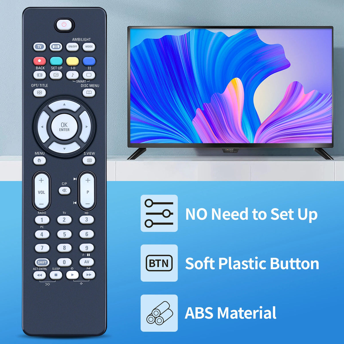 For Philips SRP5002/10 2-in-1 Universal Remote Control for TV/DVD