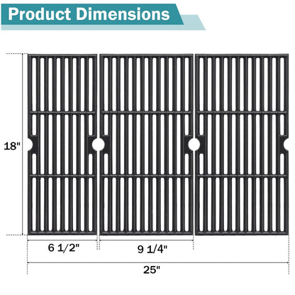 Criditpid Grill Grates for Charbroil Performance 3 Pack - 18'' x 25'', Black