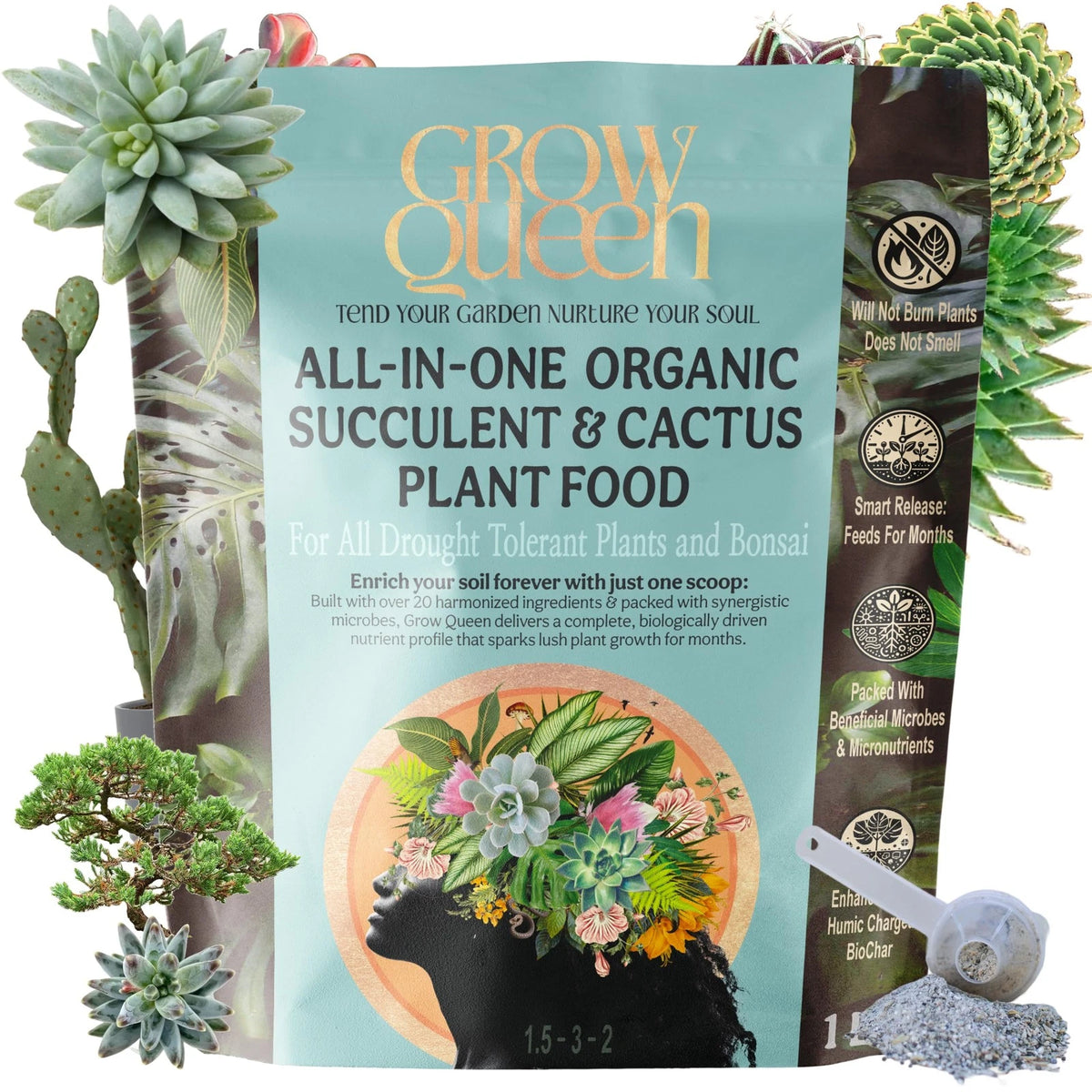 Grow Queen All-In-One Organic Succulent Fertilizer, 25 Pack Single Servings