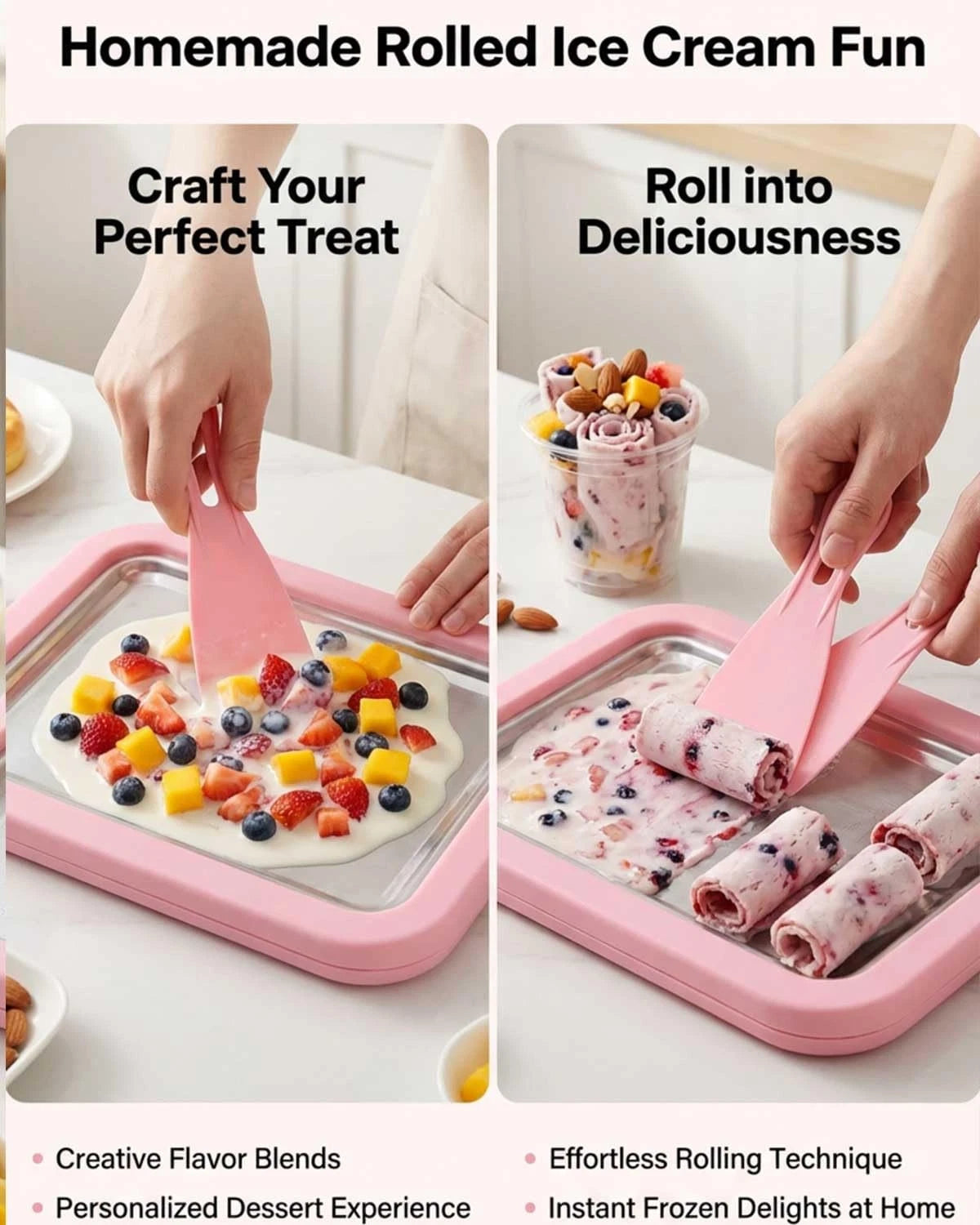 Rolled Ice Cream Maker, DIY Roll Tray normal, PINK