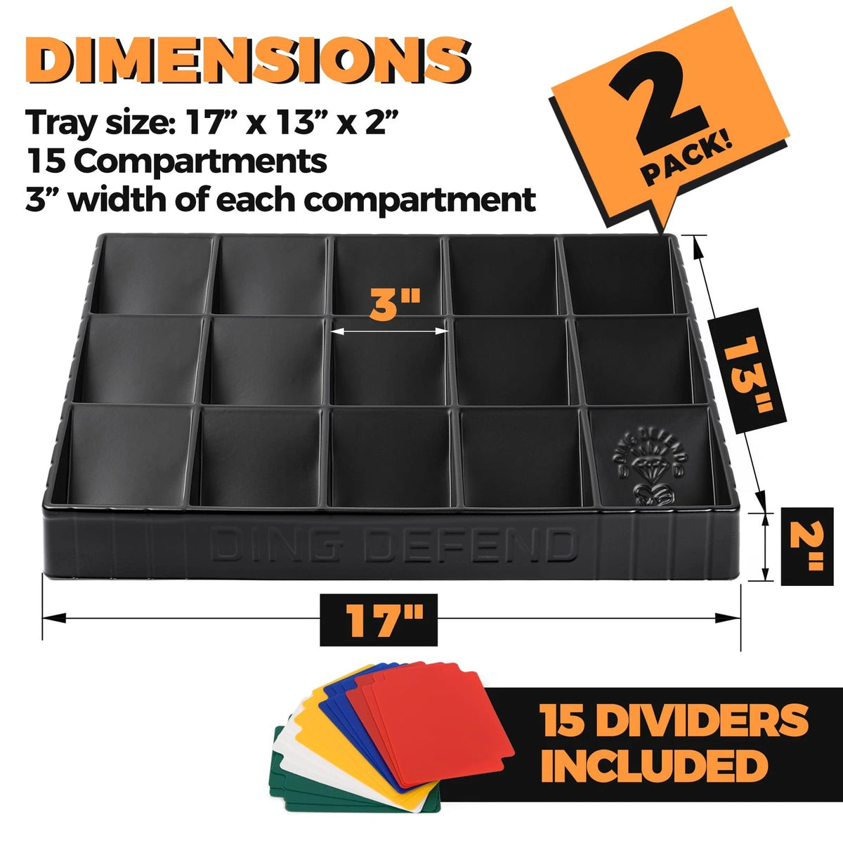 Storage Standard 2 Pack Card Sorting Tray - 17 x 13 x 2 inches, Black