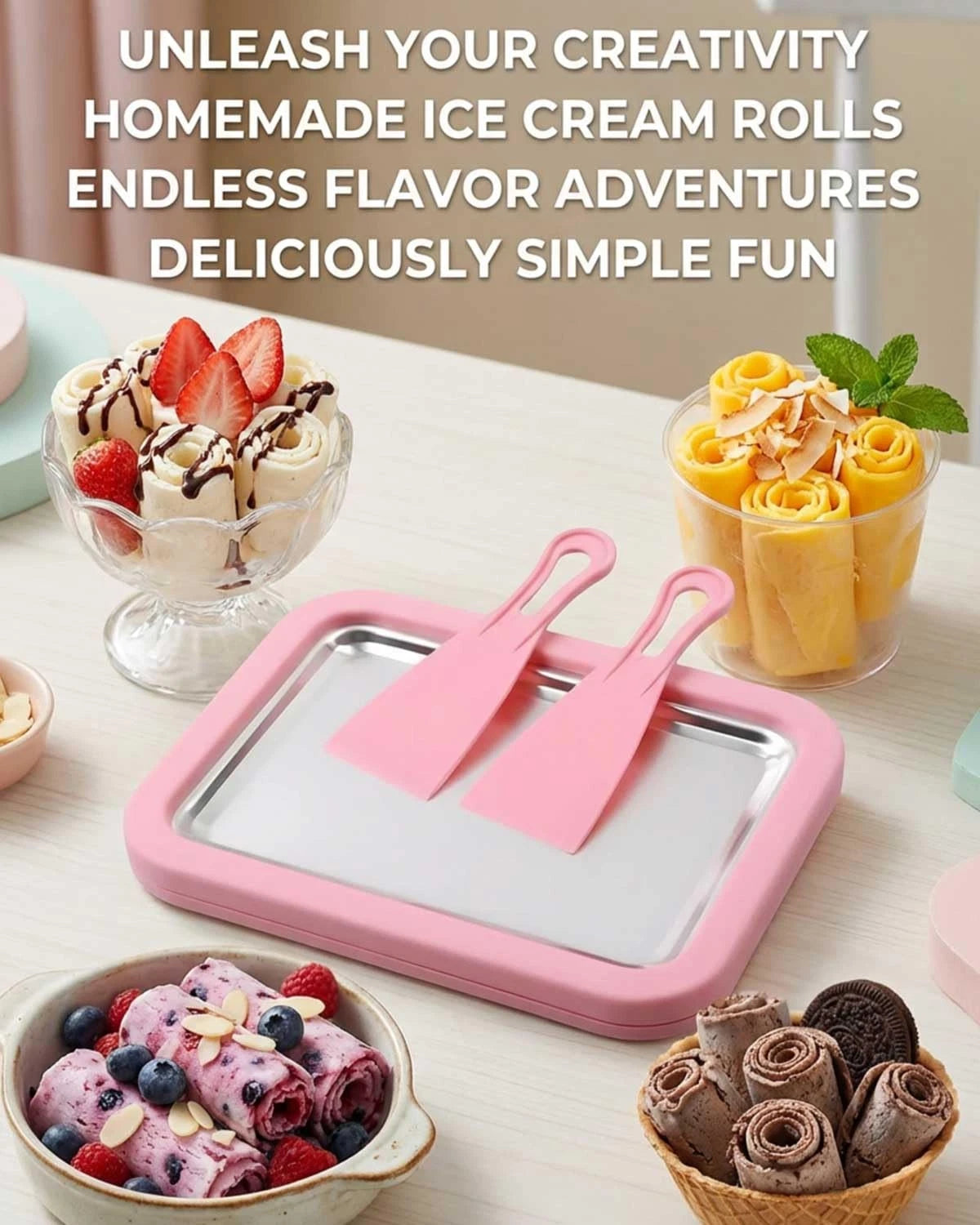 Rolled Ice Cream Maker, DIY Roll Tray normal, PINK