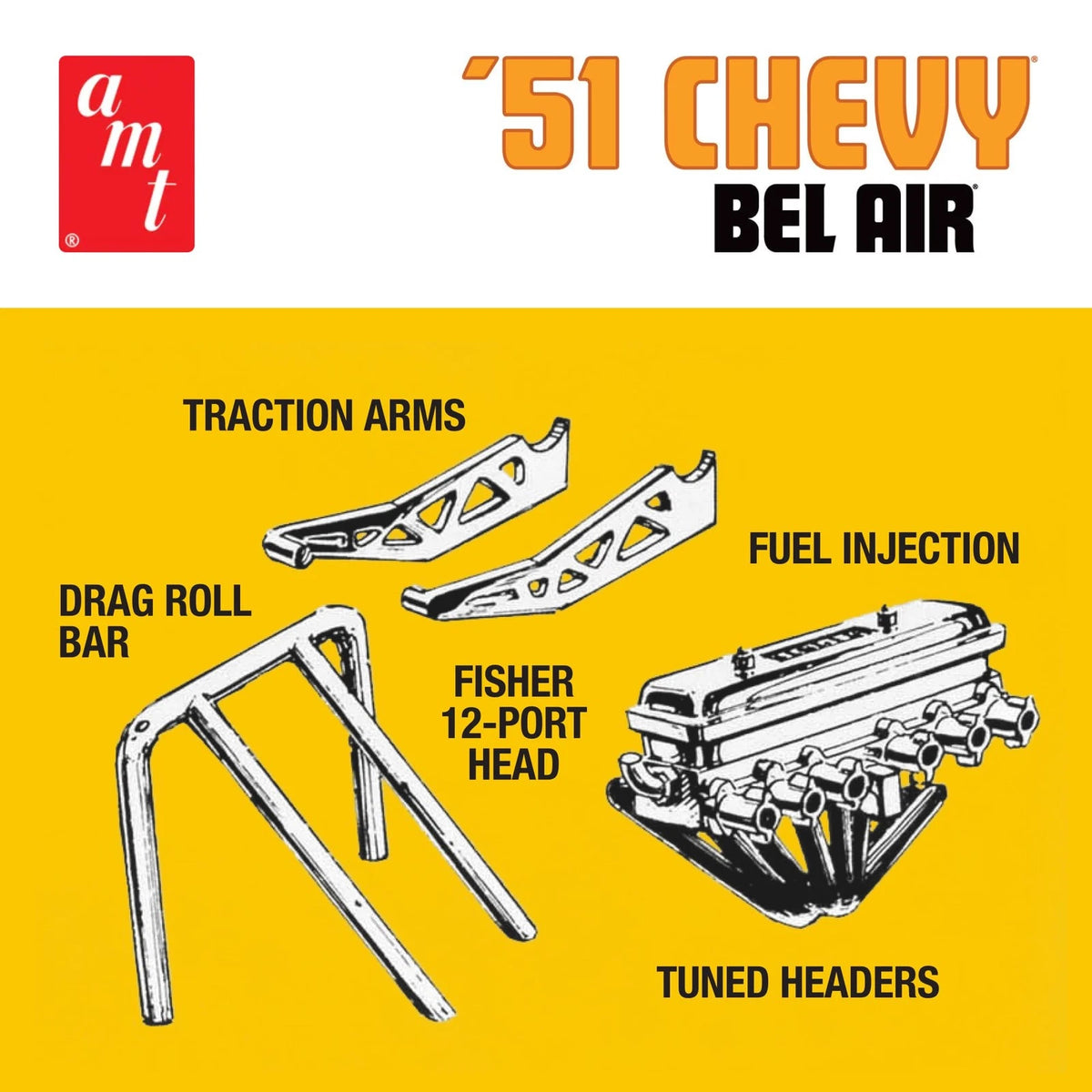 AMT Skill 2 Model Kit 1951 Chevrolet Bel Air 2-in-1 Retro 1:25, Red