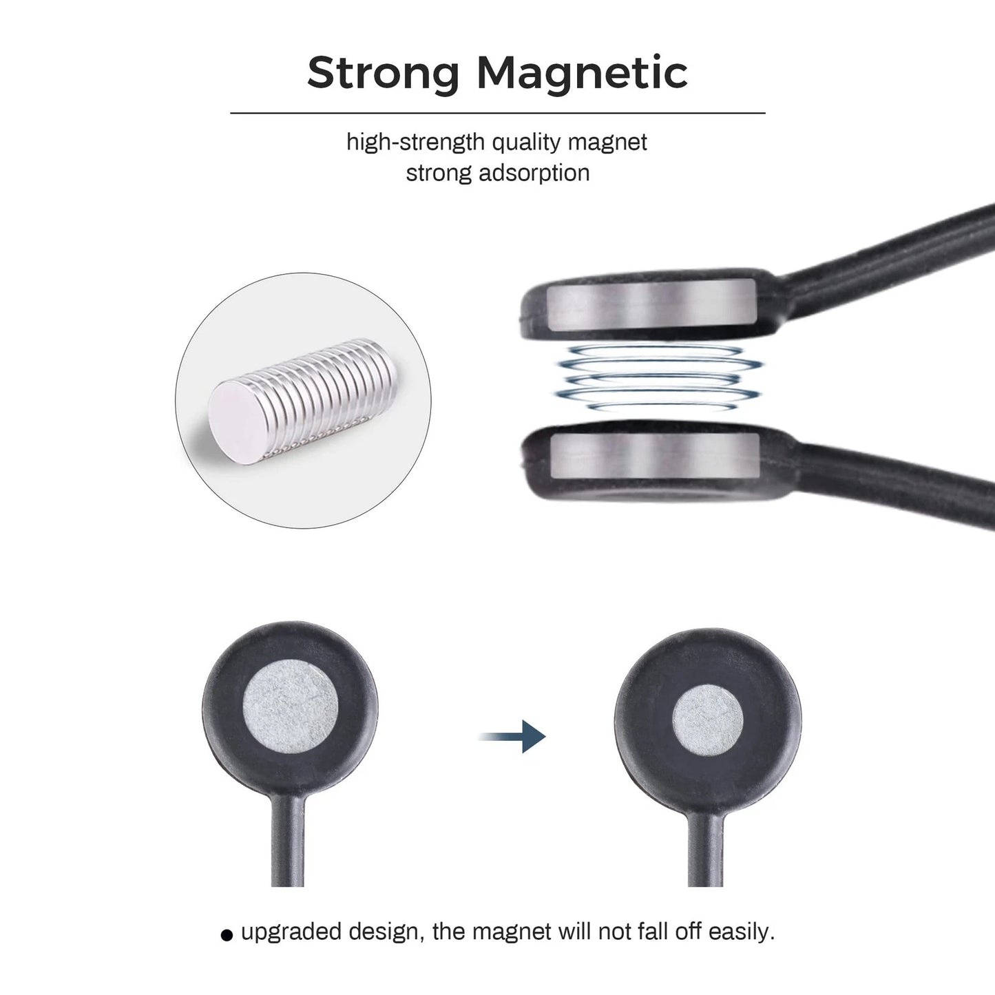 EUREKA ERGONOMIC Magnetic Cable Ties Reusable, 10 Pack Rubber 10-Pack, Black