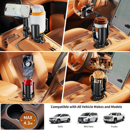Phone Holders for Your Car, 2 in 1 Cup Holder Mount with Black