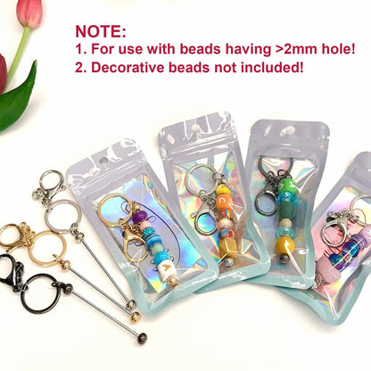 42 Pcs Beadable Keychain Bars Bulk Blank Beaded Making Small, Silver