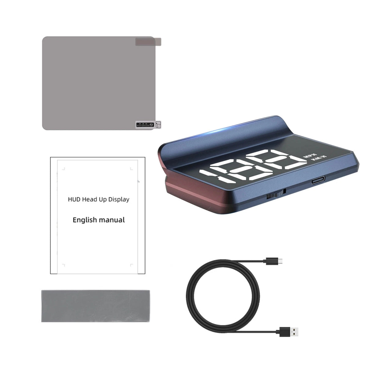 Universal Windshield HUD for Cars with Large Font Display and Type C Cable