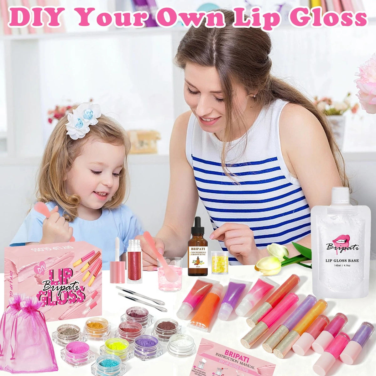 BRIPATI Lip Gloss Making Kit for Girls DIY Your Own 12 pieces, Multicolor