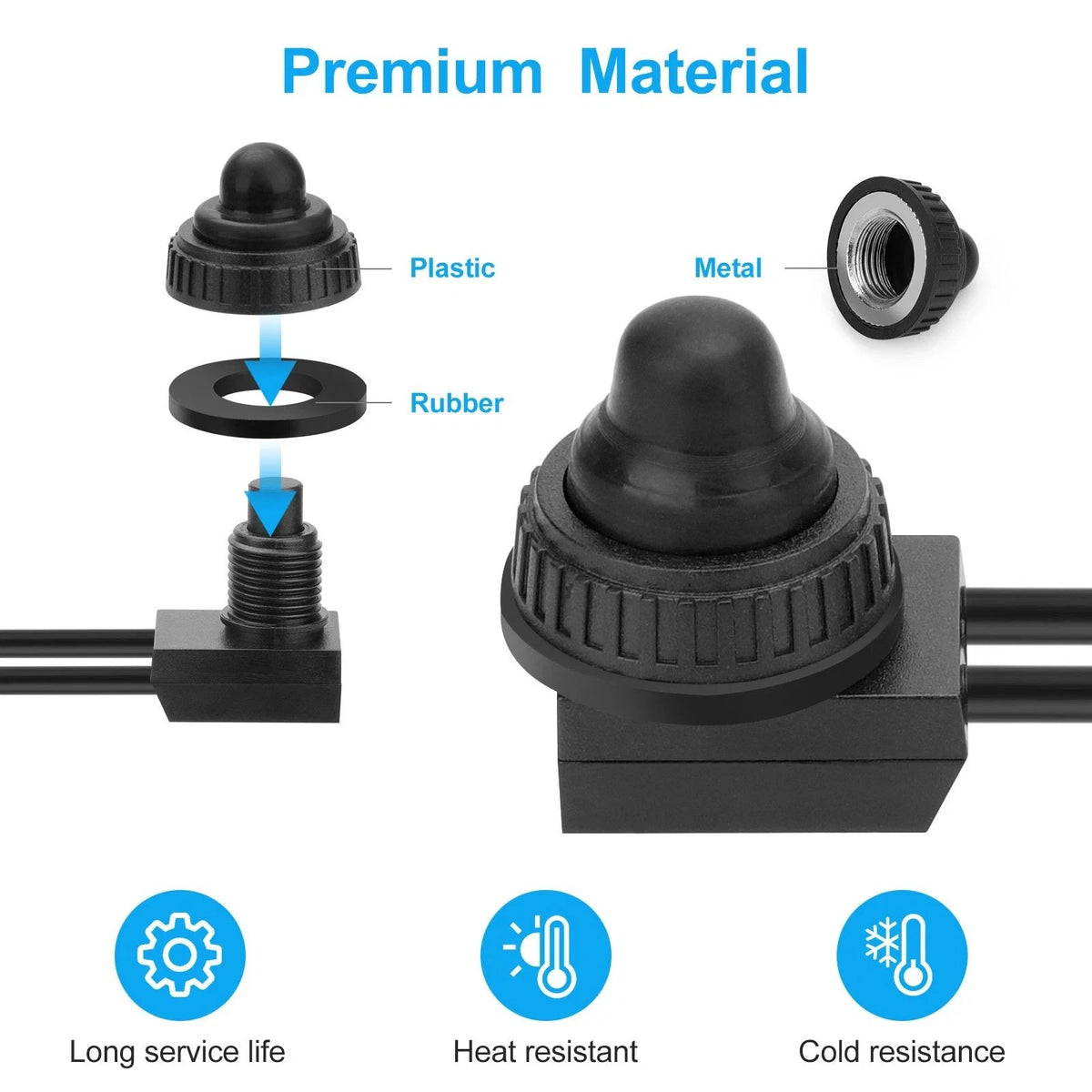 10x Waterproof Push Button Switch IP67 4.5" Cord for Outdoor Motorcycle Gear