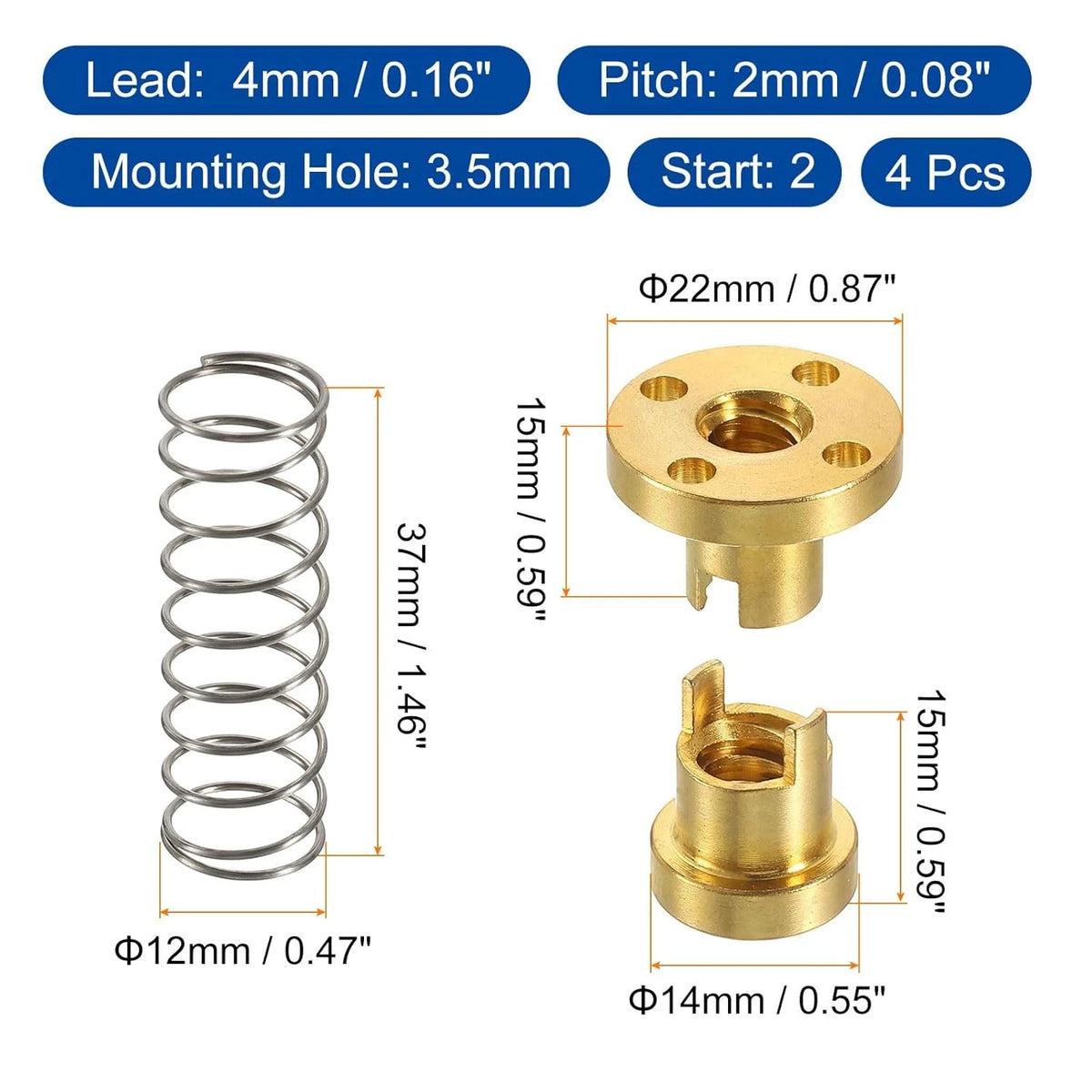 uxcell 4 Pcs Tr8x4 T8 POM Anti Backlash Spring Loaded Nut, Elimination