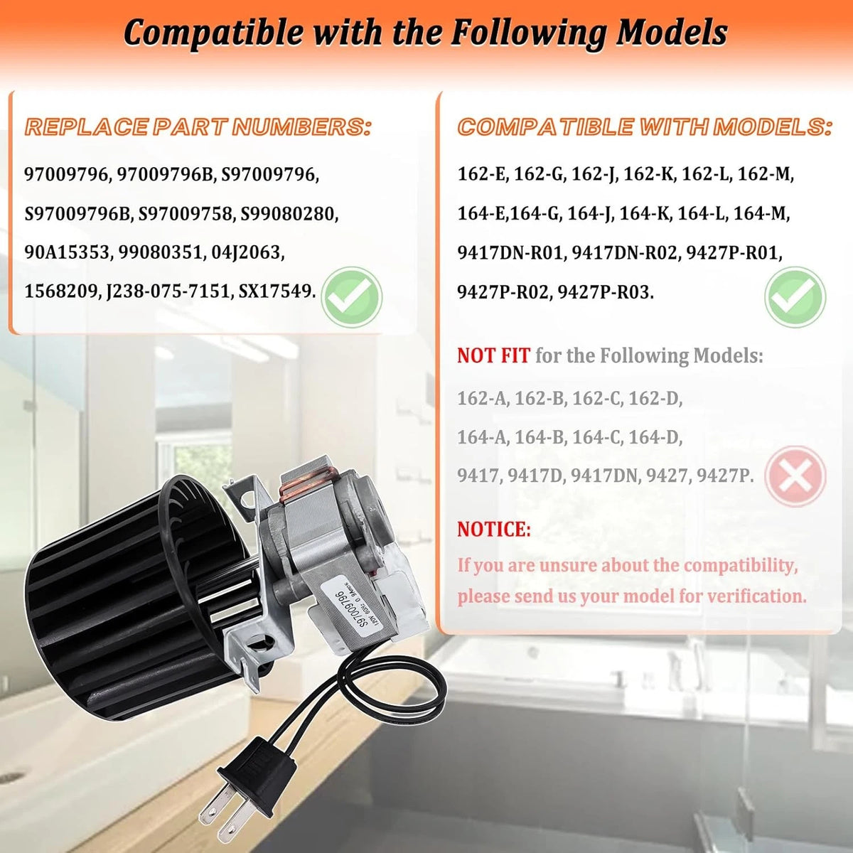 S97009796 Bathroom Fan Motor Assembly for Broan Nutone Bulb Ceiling Heater...
