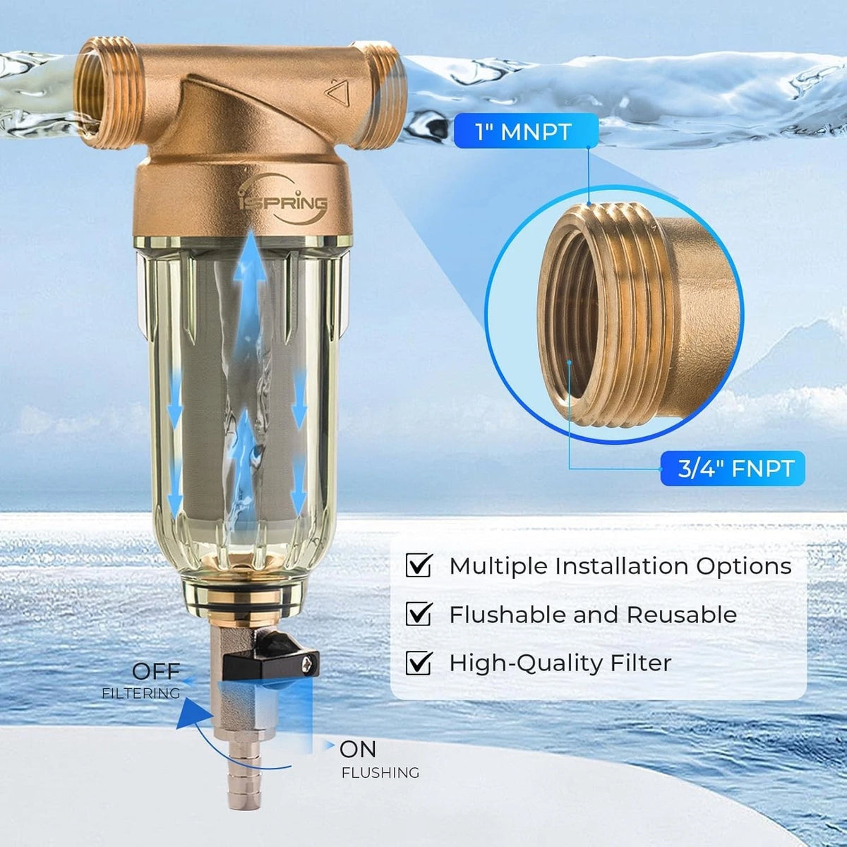 iSpring WSP-50 Spin Down Sediment Filter, Whole 50 Microns, Grey - 50 Micron