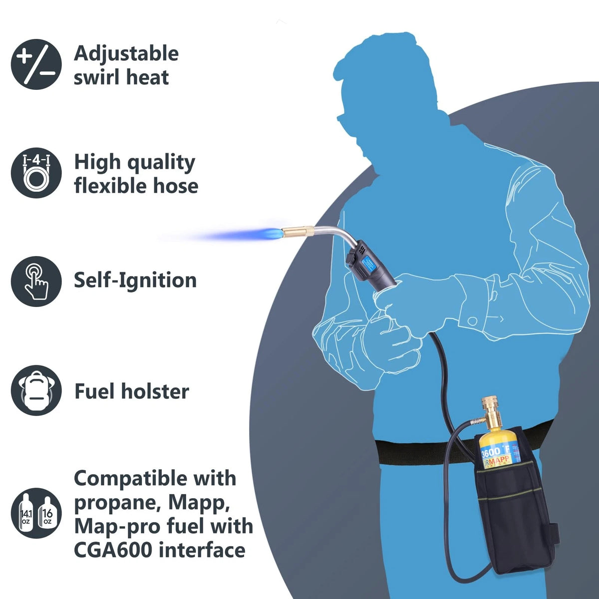 TAUSOM MAPP Map Gas Torch Kit with Holster, Adjustment Knob Black With a Bag