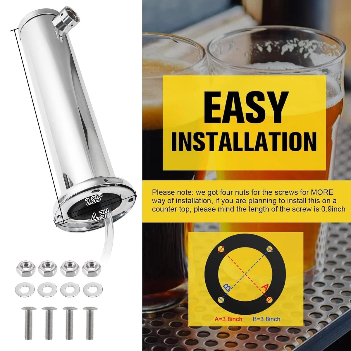 Hgkeke Beer Tower Single Tap Draft Tower, Silver