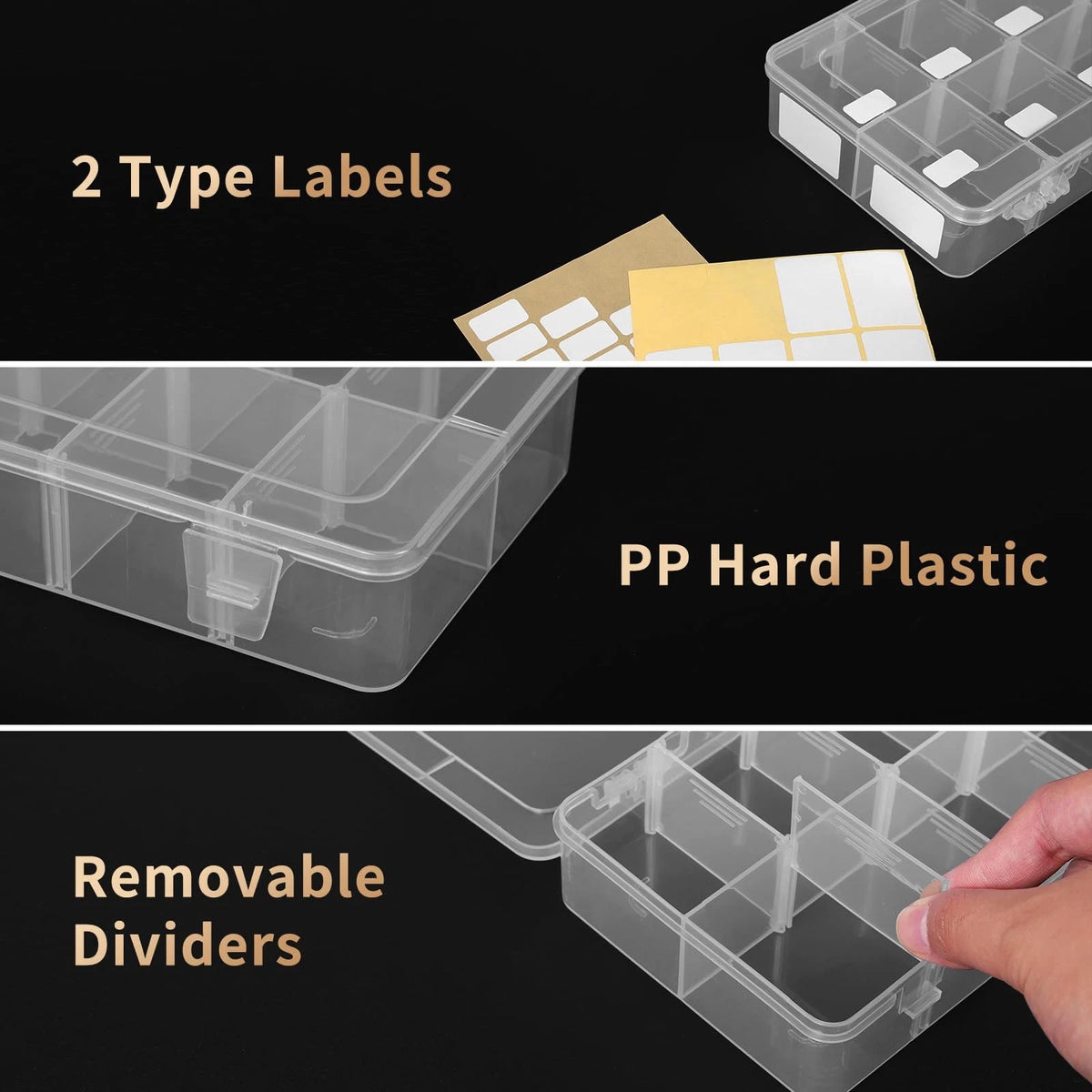QUEFE 2 Pack 8 Grids Bead Organizers and Storage, Plastic 2pcs, clear