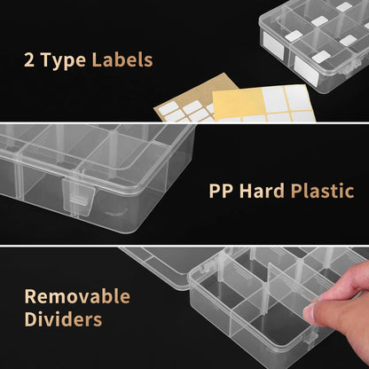 QUEFE 2 Pack 8 Grids Bead Organizers and Storage, Plastic 2pcs, clear