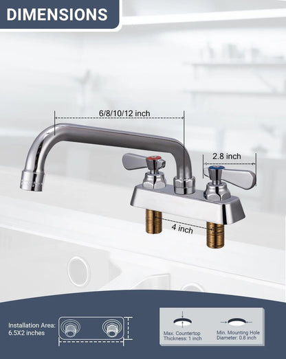 Phivan Commercial Sink Faucet 4 4" Center 10" Swivel Spout, Polished Chrome