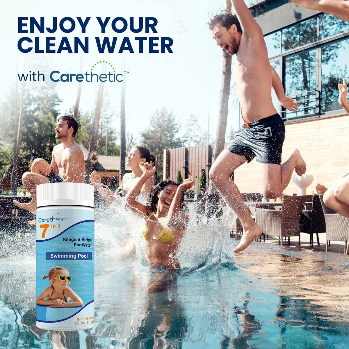 Carethetic 7-in-1 Pool Test Strips, 125 Count & Spa Water Testing Kit...