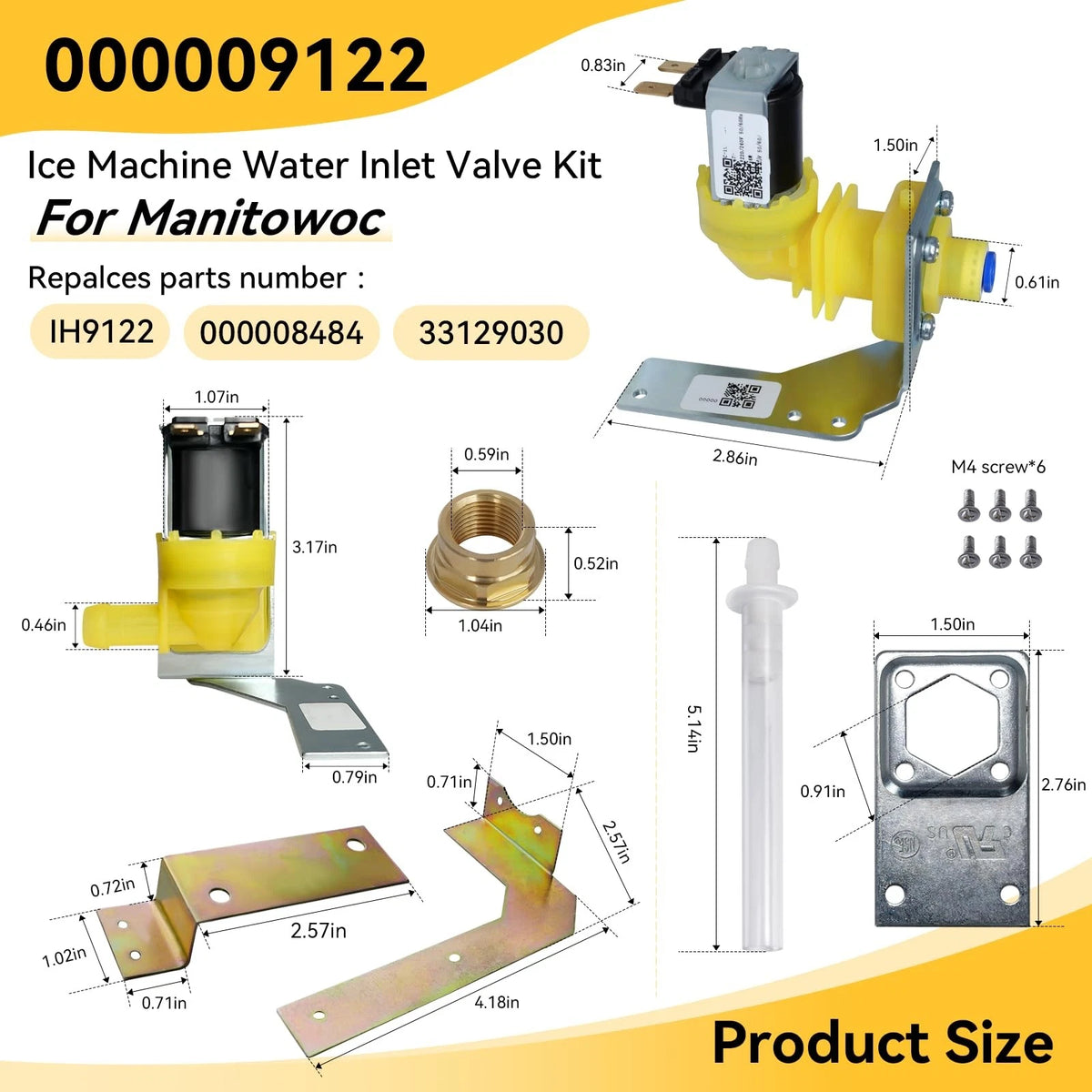 000009122 Ice Machine Water Inlet Valve Kit Compatible with Manitowoc Ice...