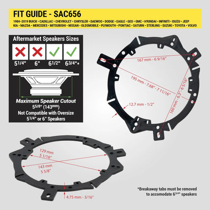 Scosche SAC656 6.5-6.75” Speaker Adapters Compatible with Select 1988-19...
