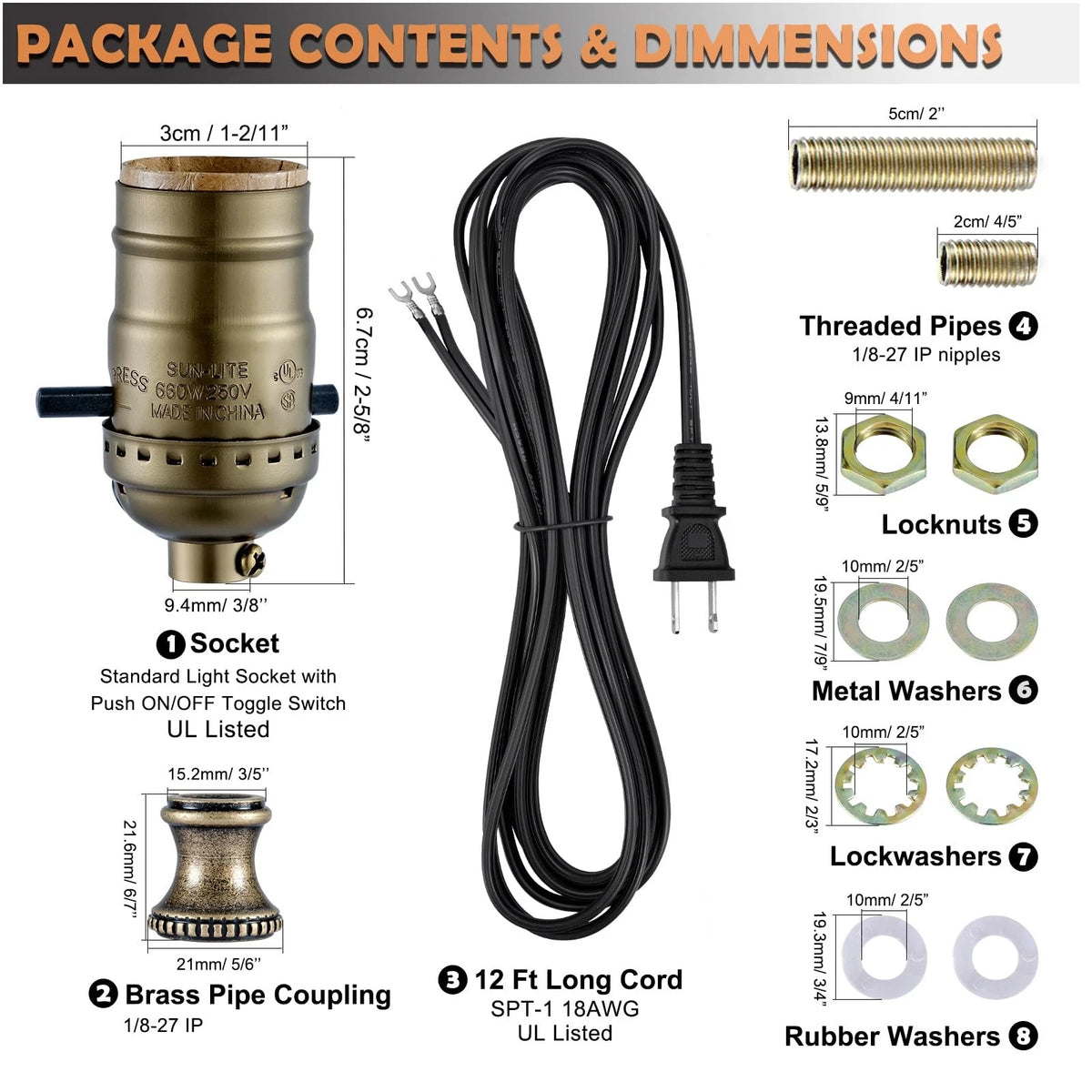 Lamp Rewire Kit,Lamp Socket Replacement 4 Colors - Bronze,Black,Gold,Silver