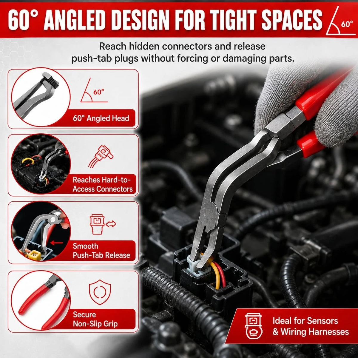 Automotive Electrical Disconnect Pliers Kit 5pc Fuel Line Tool Set Silver