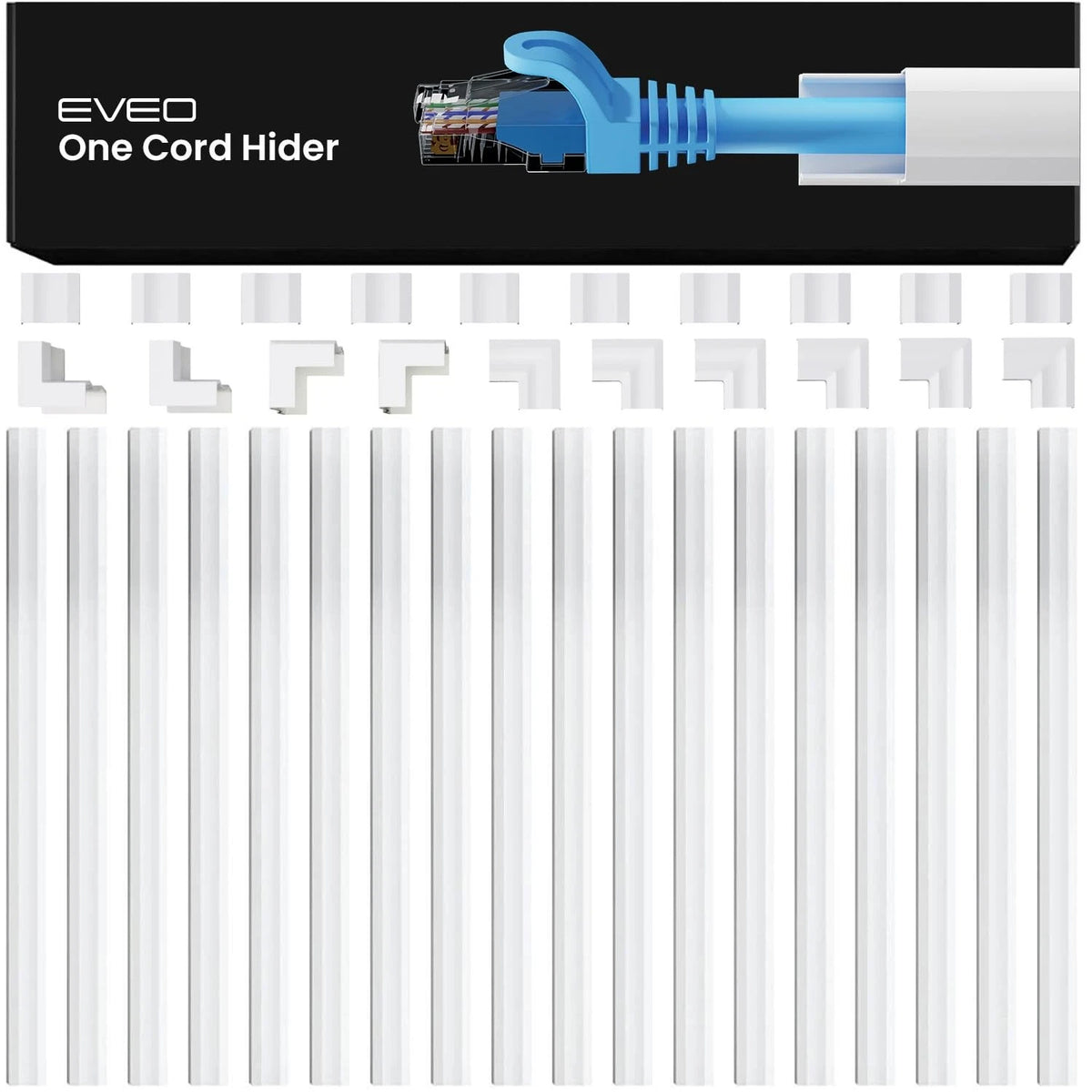 EVEO Cable Hider - One Cord 300” Cover Wall Small, White