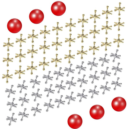 Legigo Retro Metal Jacks Game Set- 60 PCS Jax with 6 Red Medium, 6 Set