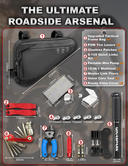 NOVASPARK Bike Repair Kit with 2L Waterproof Frame Bag 2L, Black