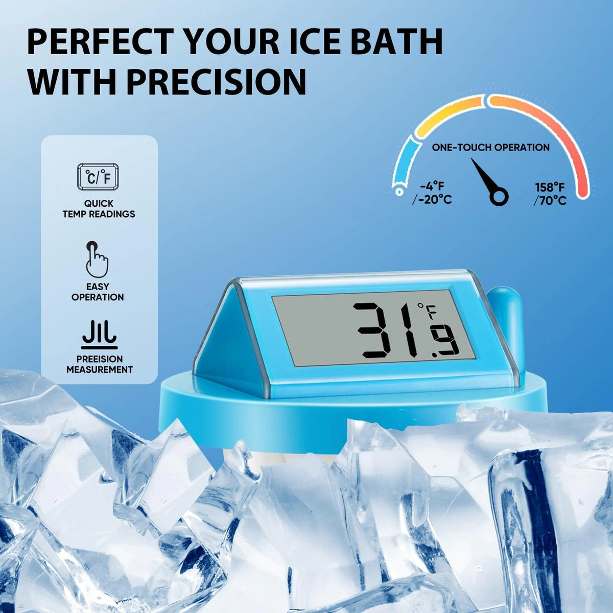 Solar Pool Thermometer Floating Easy Read - IPX8 Waterproof Digital Blue