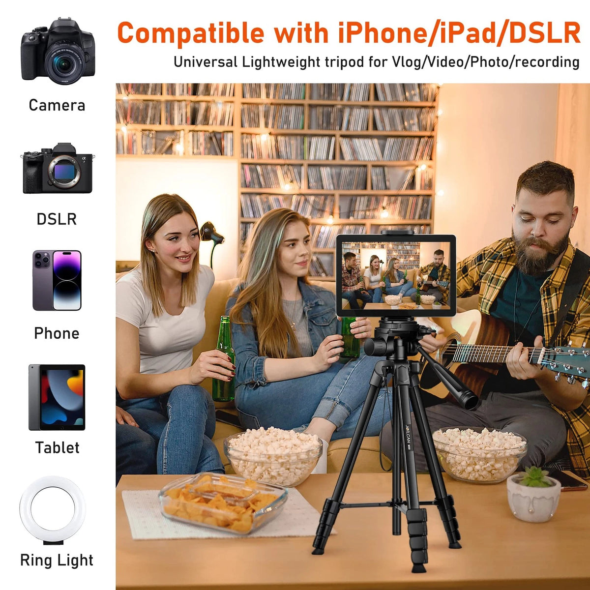JOILCAN Camera Tripod, 68" Tablet Tripod Stand for Phone Cameras, 68", Black