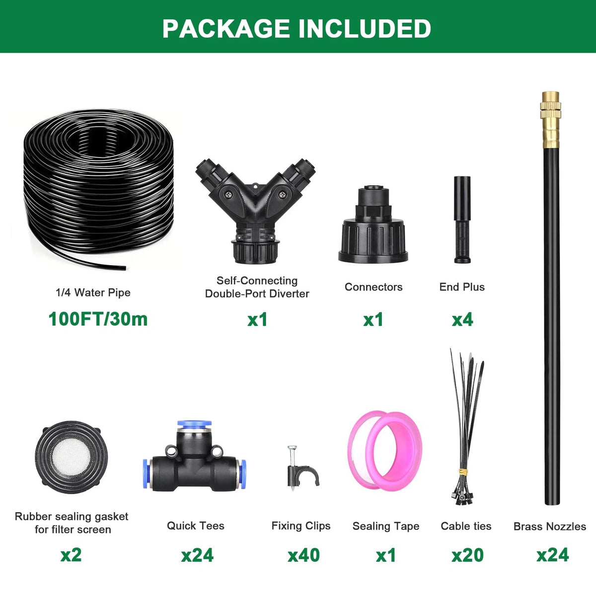 Starrey Drip Irrigation System, 2026-Upgrade 100Ft 1/4" Garden 100FT/24pcs