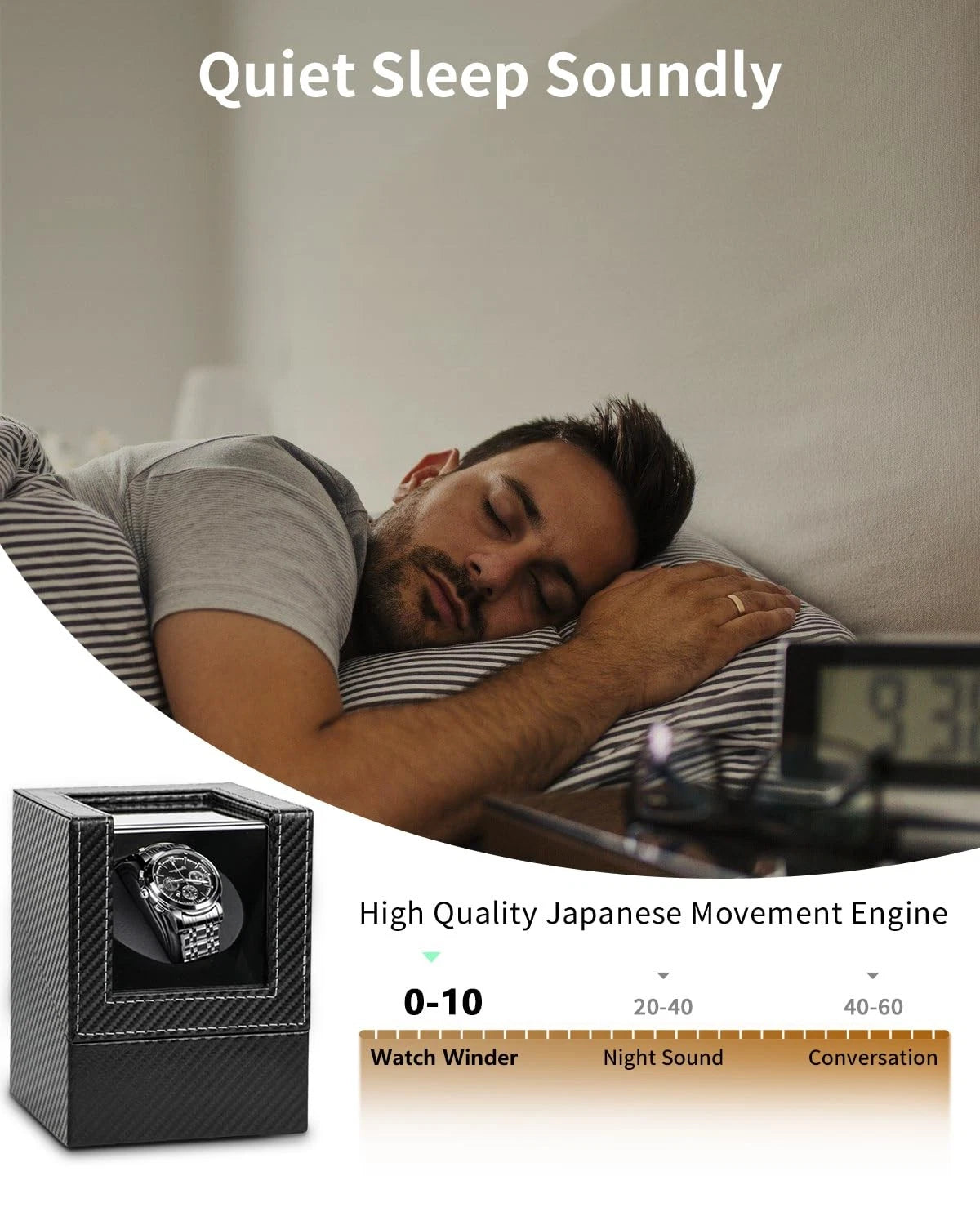 Watch Winder for Automatic Watches: Black Carbon Fiber Leather